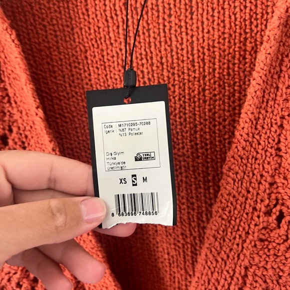 Mavi Orange Crochet Collared Knit Long Sleeve Button Front Cardigan Size Small - Picture 2 of 9